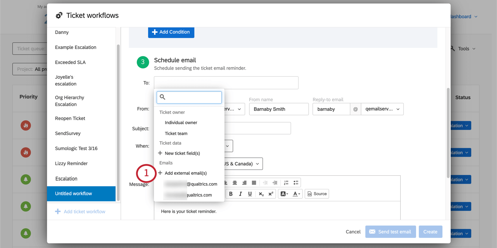 Option dajout de-mails externes au bas de la liste