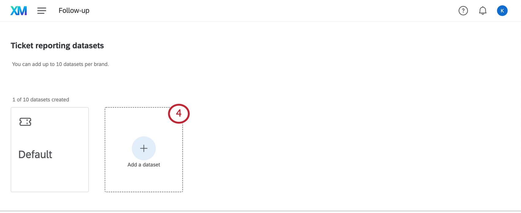 Botão grande em forma de ladrilho com um sinal de mais no meio e que diz Add a dataset (Adicionar um conjunto de dados)