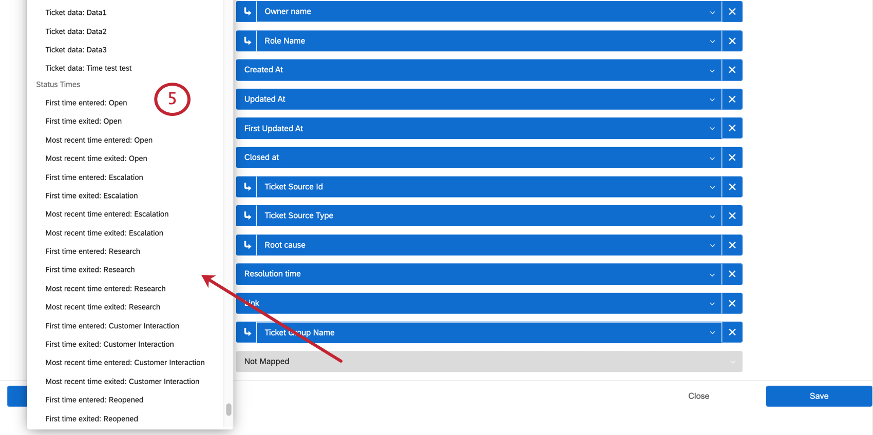 Menu of status times expanded