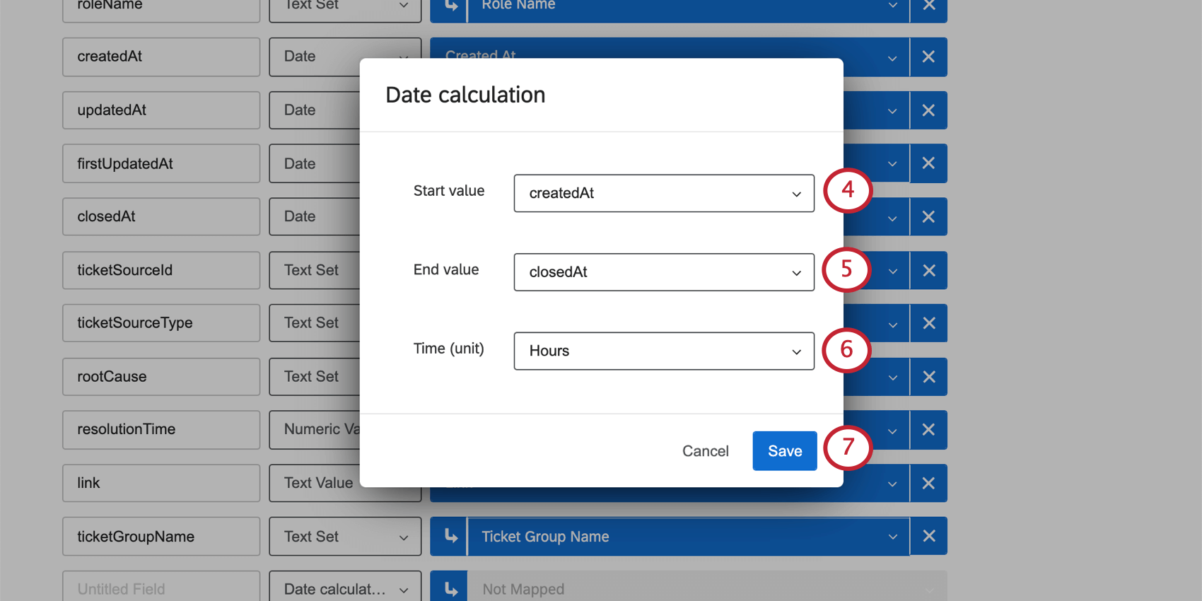 Date calculation window opens over the mapper