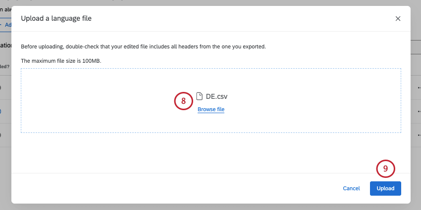 new window where you select and submit a file