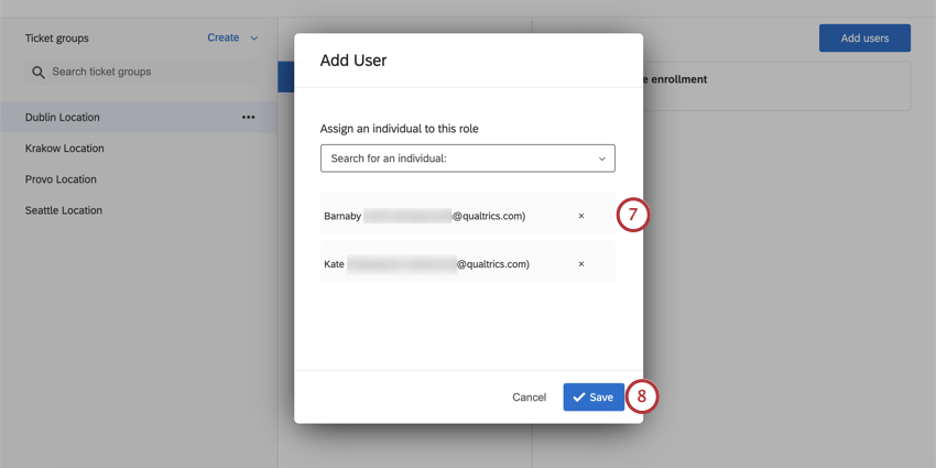 Lista di LISTA nella finestra; pulsante di salvataggio in basso a destra