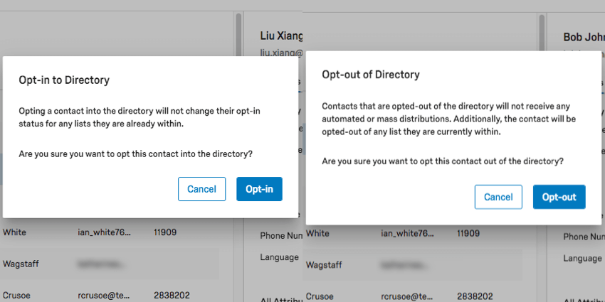 Opt in and opt out confirmation windows