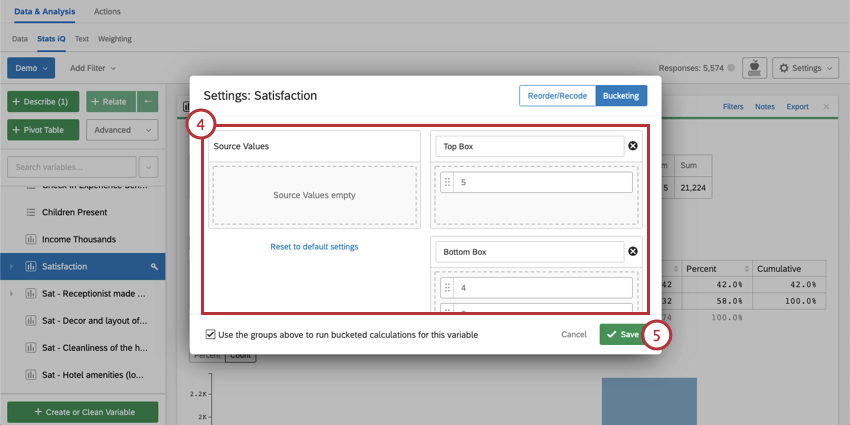 Variable Settings window showing the Top and Bottom Boxes