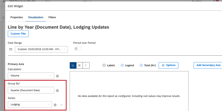 group by and series fields of a widget