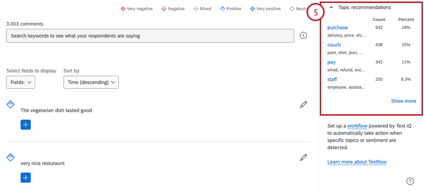topic recommendations appear to the right of the query builder