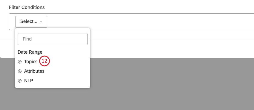 Selezionare Argomenti per selezionare un modello di categoria e filtrare i dati in base ai suoi argomenti (o un intero modello).
