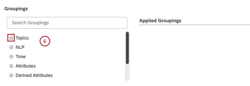 Groupings（グループ化）セクションで、主要なメトリクスを細分化するグループ化オプションを最大 5 つまで選択できます。