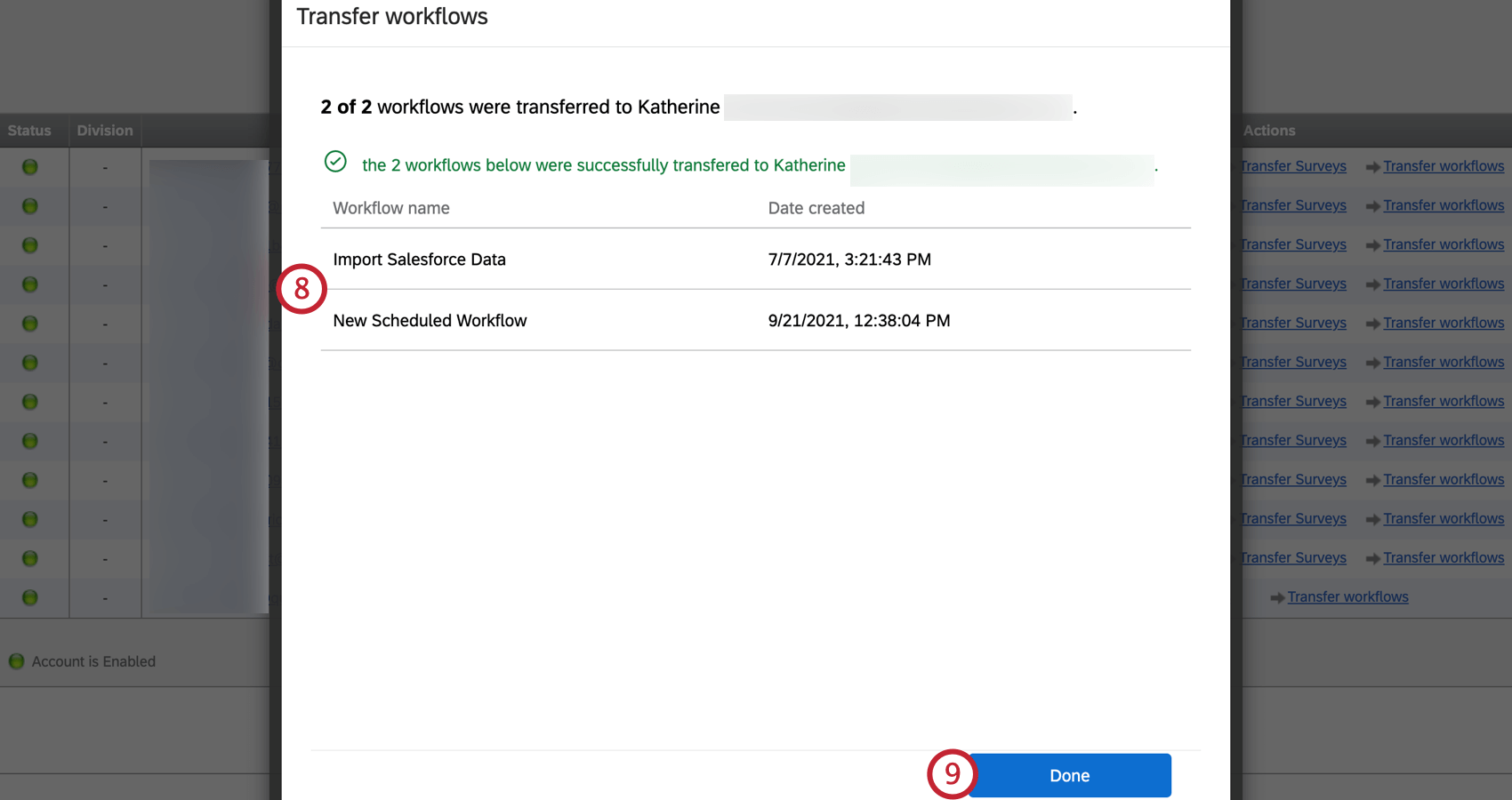 visualizzare i dettagli del trasferimento