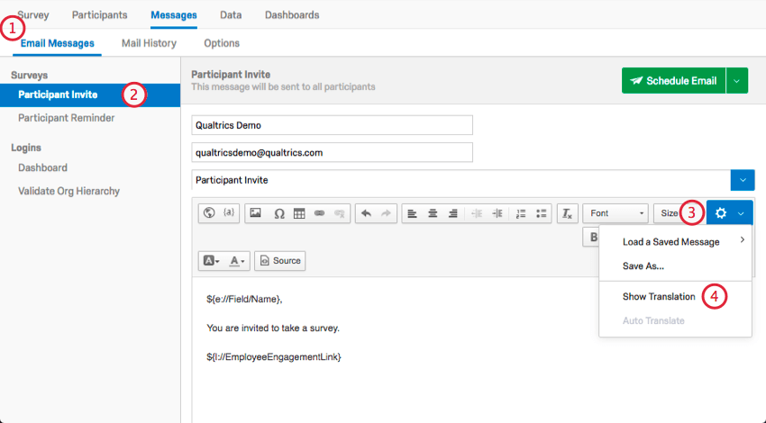 clicando no ícone de engrenagem avançar da mensagem e selecionando mostrar tradução