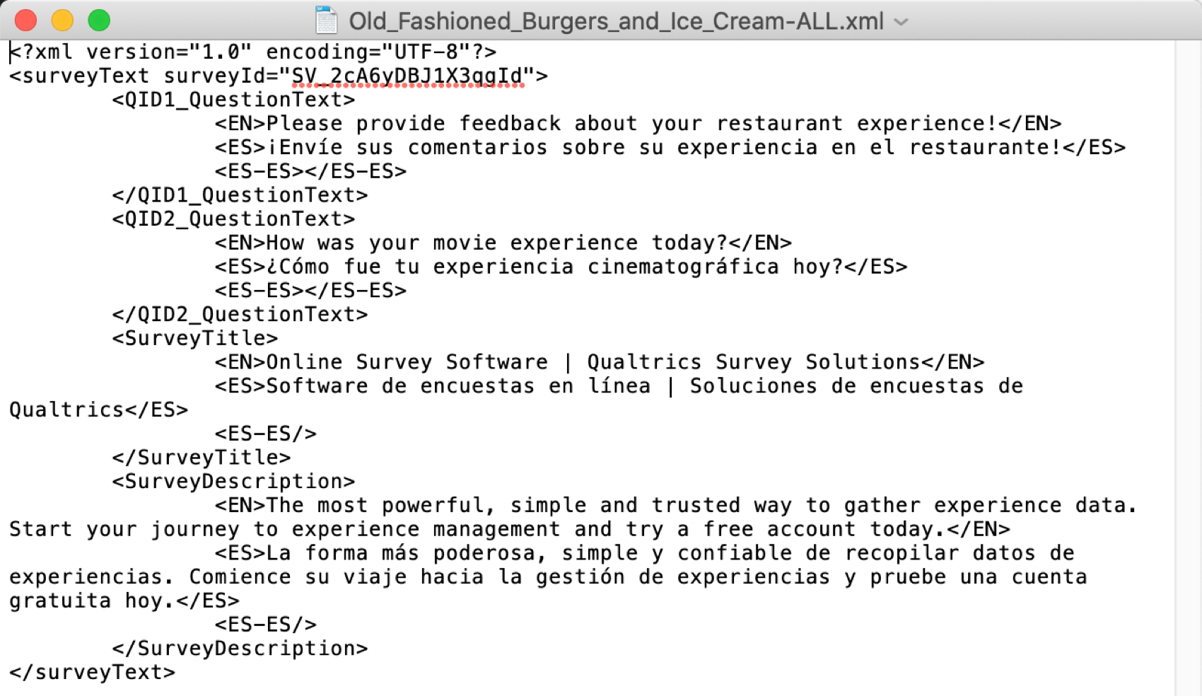An xml doc of translations