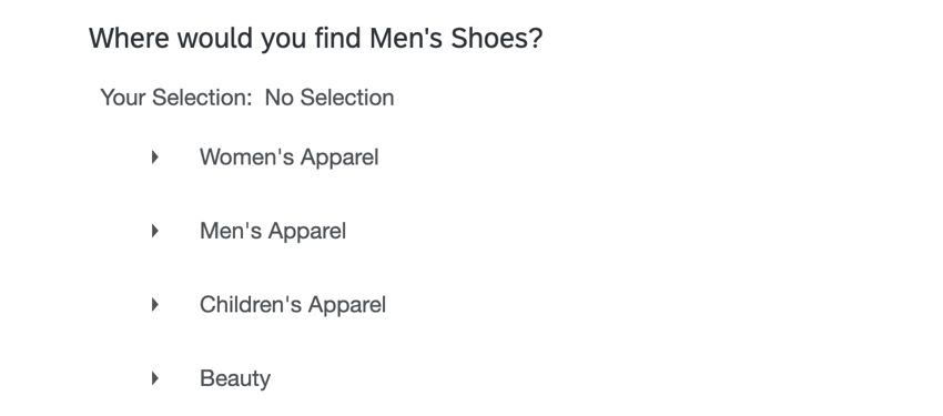 a tree testing question in a survey