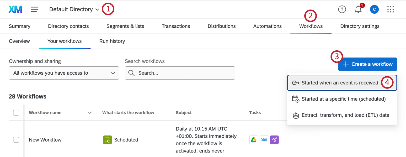 Erstellen eines neuen Workflow aus dem Verzeichnis