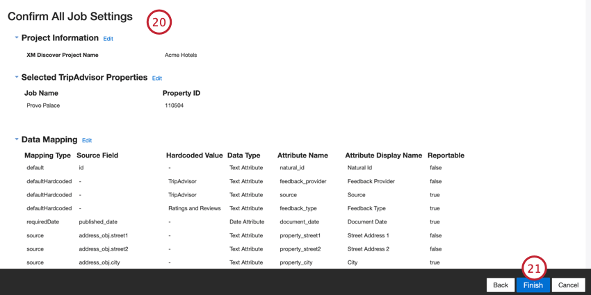 revisar as configurações do trabalho e salvar
