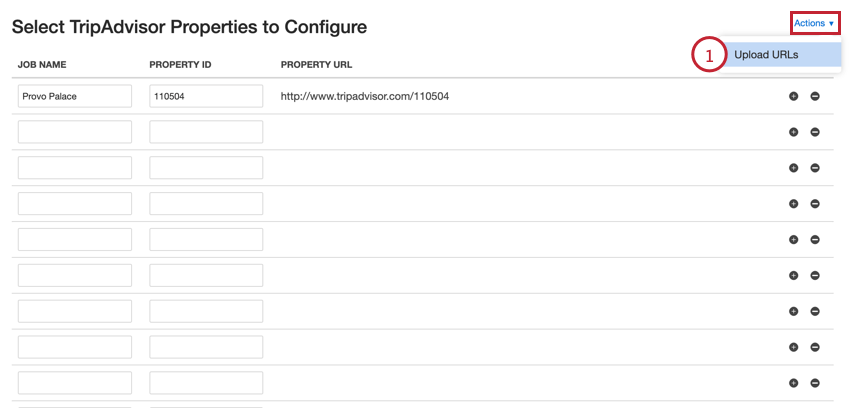 clicking the Actions menu in the top right and choosing Upload URLs