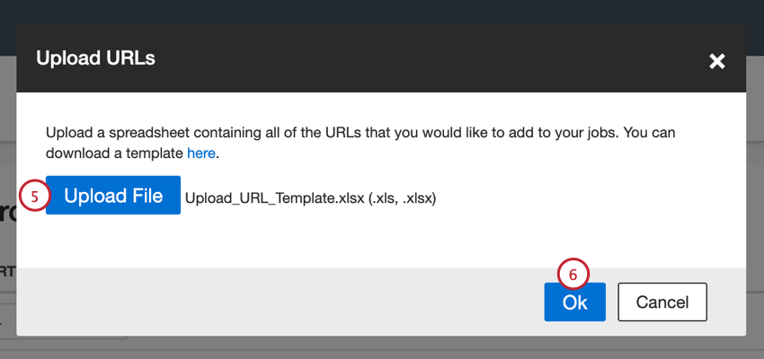 en cliquant sur le bouton Upload File dans la fenêtre Upload URLs et en choisissant le fichier contenant les données relatives aux biens immobiliers