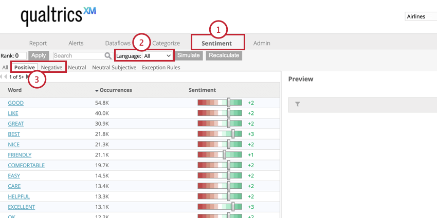 in the sentiment tab, choosing a model and a sentiment