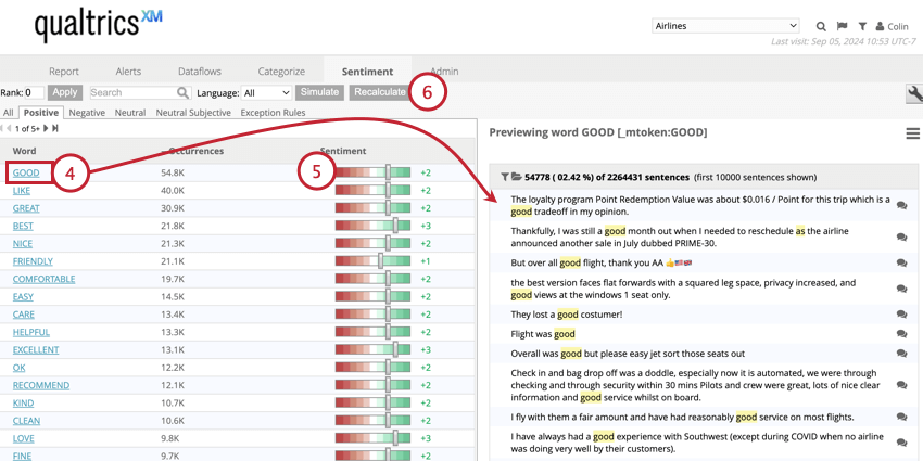 previewing sentiments and adjusting them