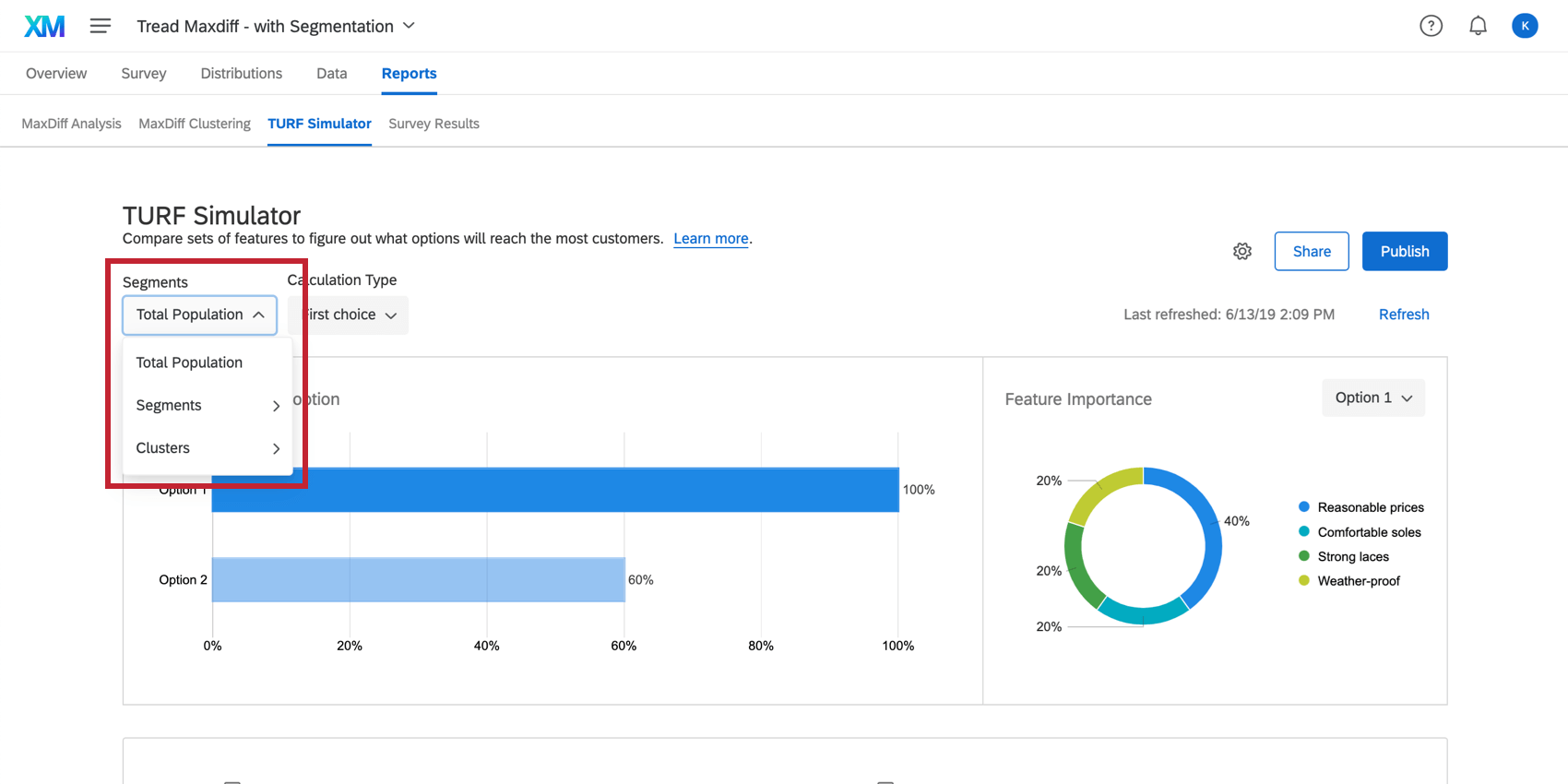 the segments dropdown