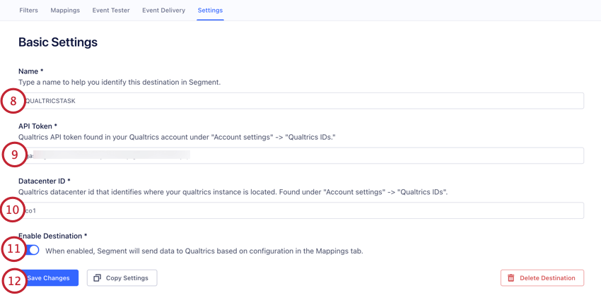 adicionar um token de api e um ID de datacenter