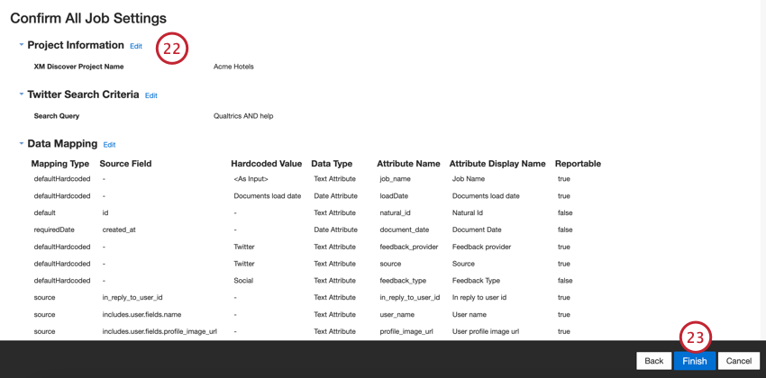 reviewing the job settings and saving
