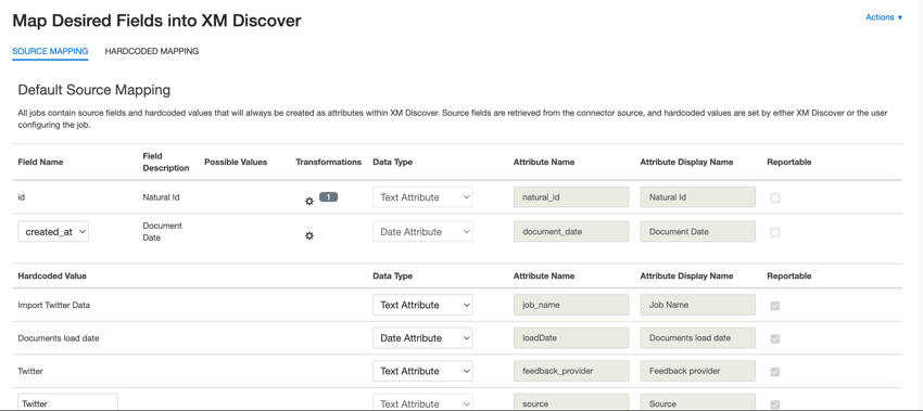 the data mapping page for a twitter inbound job