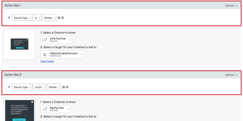 One action set for mobile viewers and one action set for desktop viewers