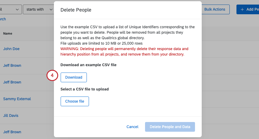 uploading a file to delete participants