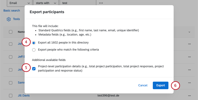 choosing to include extra fields and clicking export