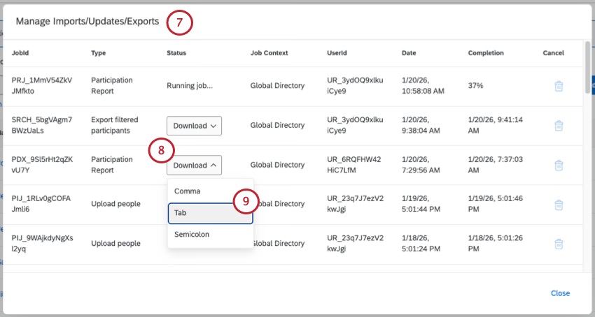 downloading the export file