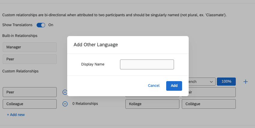 adding a custom language. enter the display name