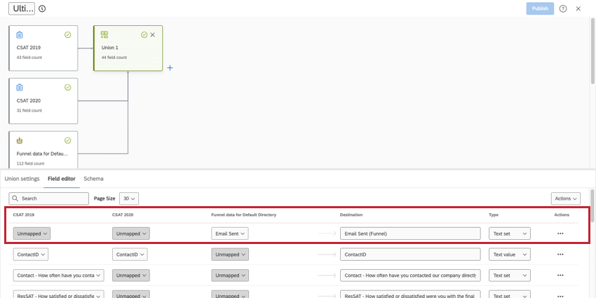 Field editor of union opened, adding a field for 'Email Sent'