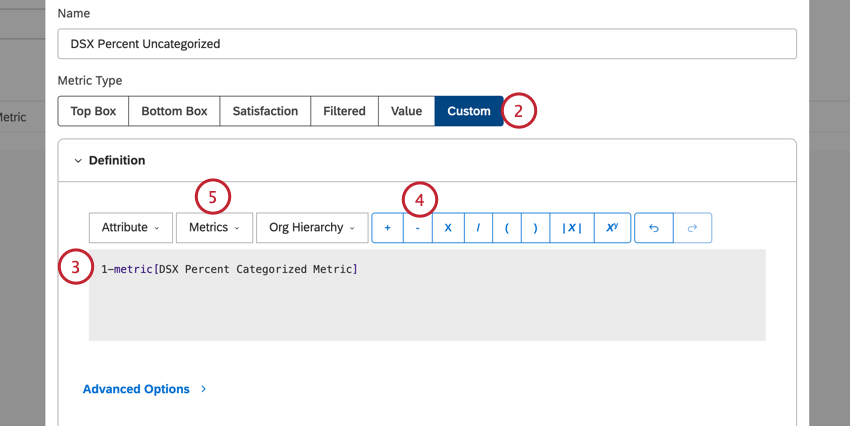 building the equation for the custom uncategorized metric