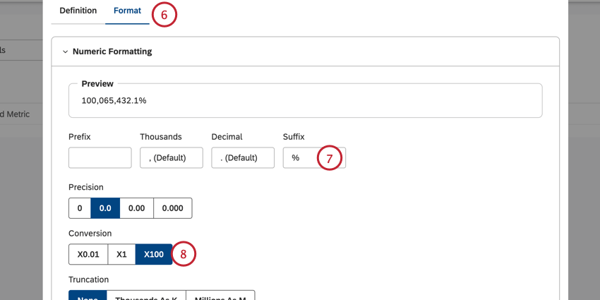 formatting the custom metric