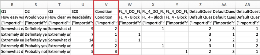 Fichier CSV avec colonne Condition mise en surbrillance
