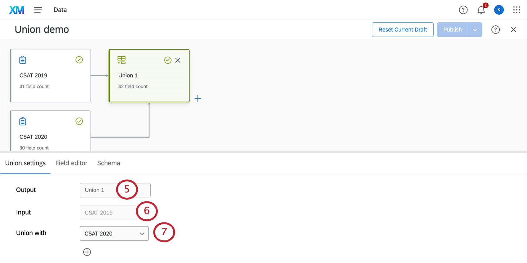 Il menu si apre nella parte inferiore del modellatore di dati