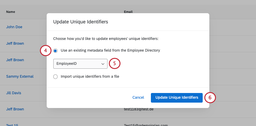 choosing the select field from global directory option and selecting a metadata field to use