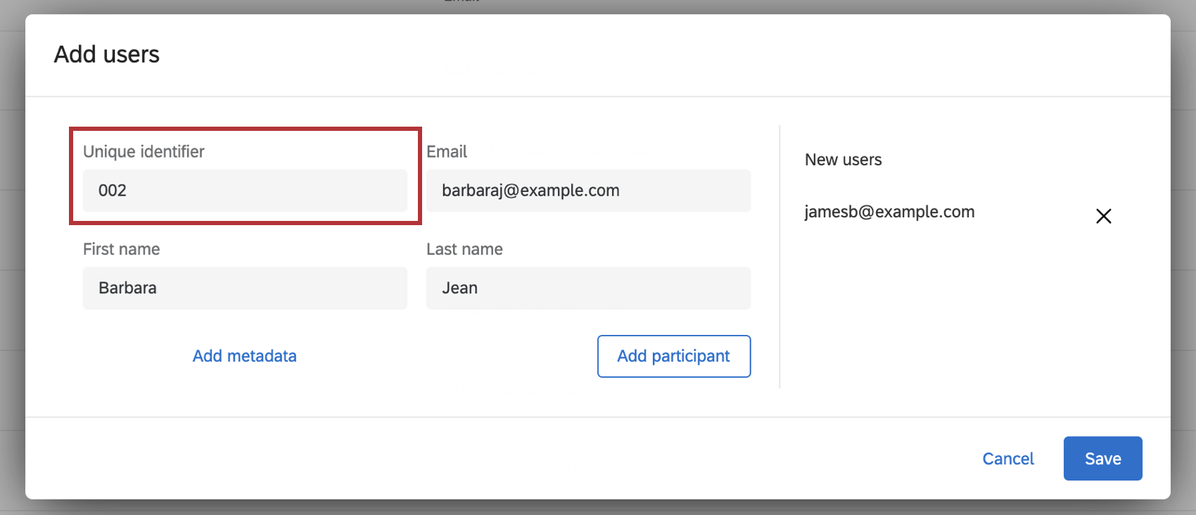Unique Identifier column in the Adding Users window