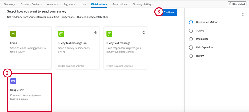 a guia distribuições no diretório xm. a opção de link exclusivo está selecionada