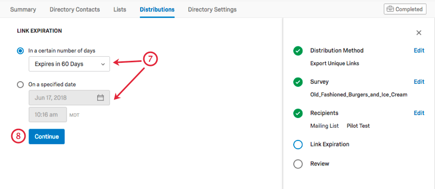 Selecting link expiration