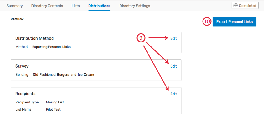 Blue Export Personal Links button in upper-right