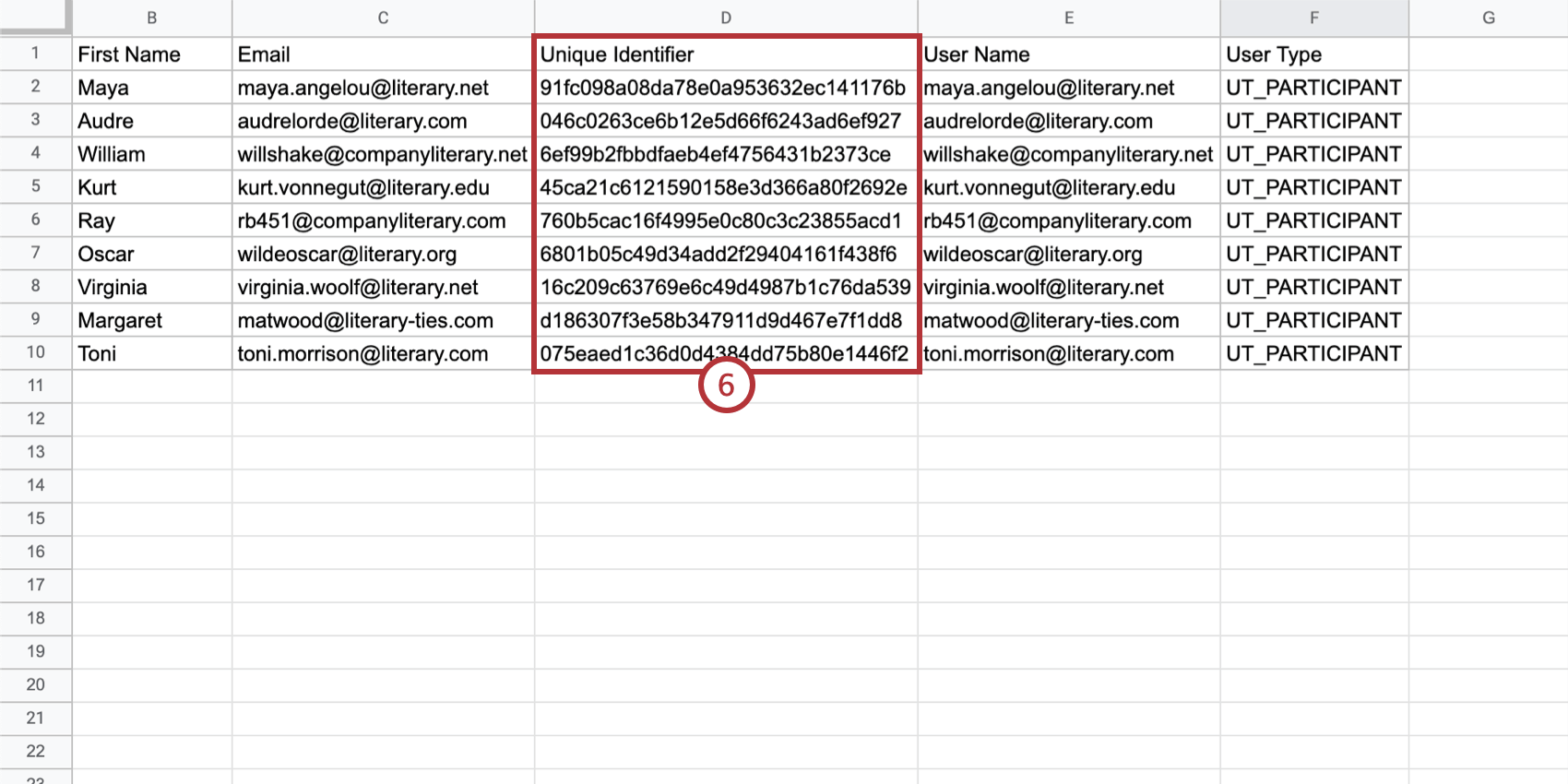 Colonne Identifiant unique surlignée dans le fichier CSV exporté