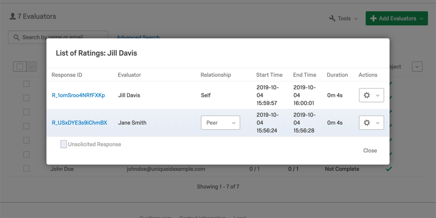 Liste des réponses reçues. La mention "Non sollicité" est surlignée en bleu clair