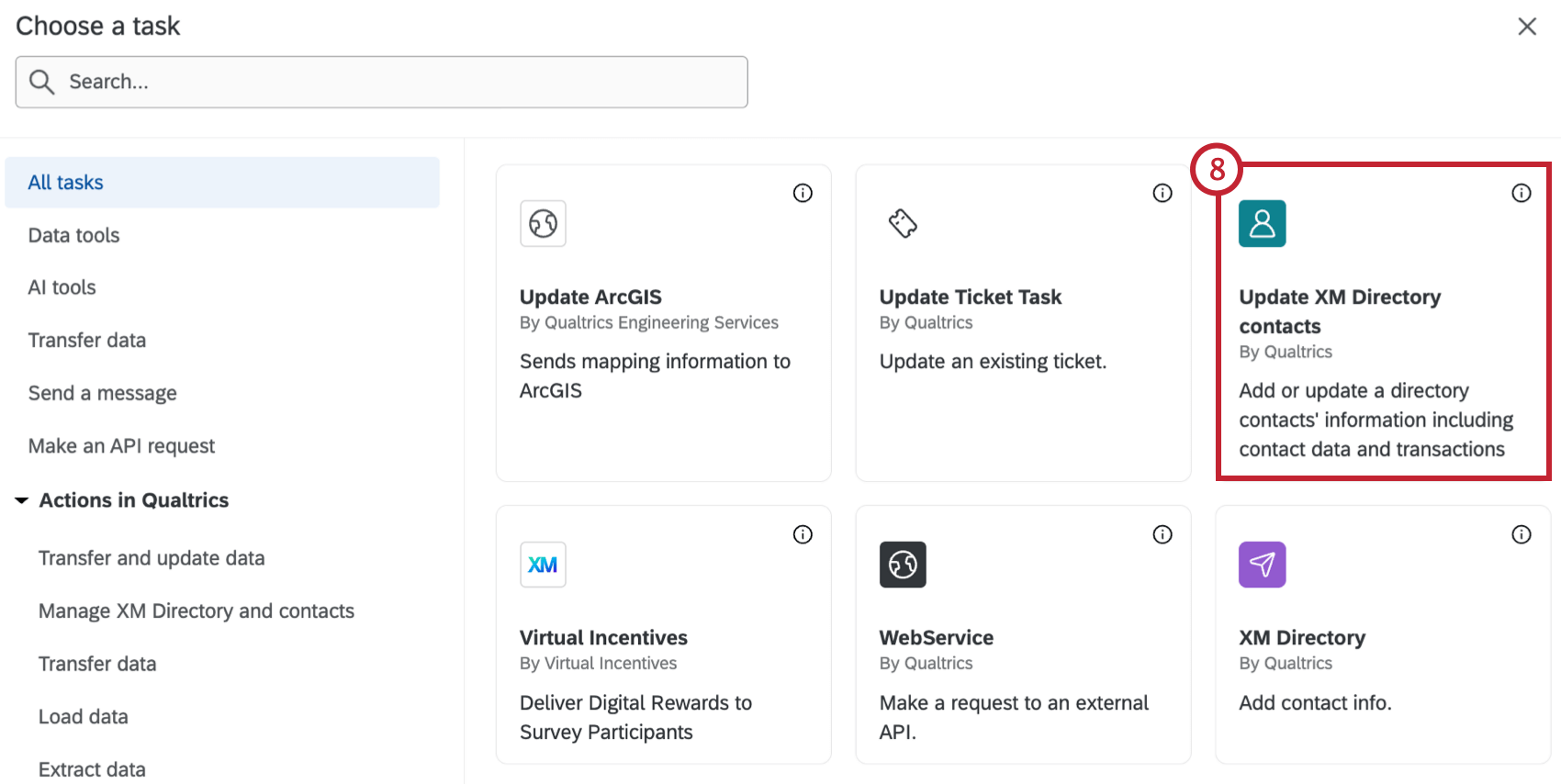 aggiornare lattività Contatti XMD evidenziata nel menu di selezione delle attività