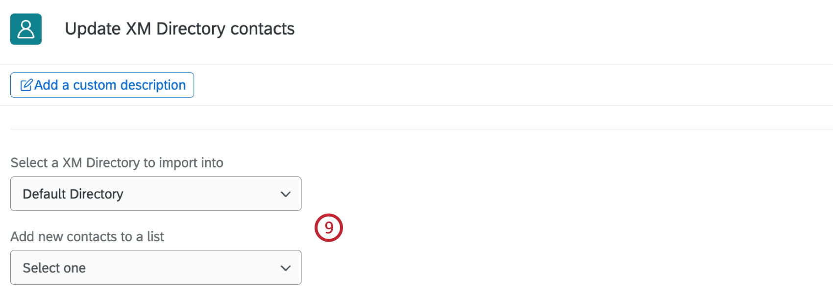 dropdowns zur Auswahl eines Verzeichnisses und einer Kontaktliste