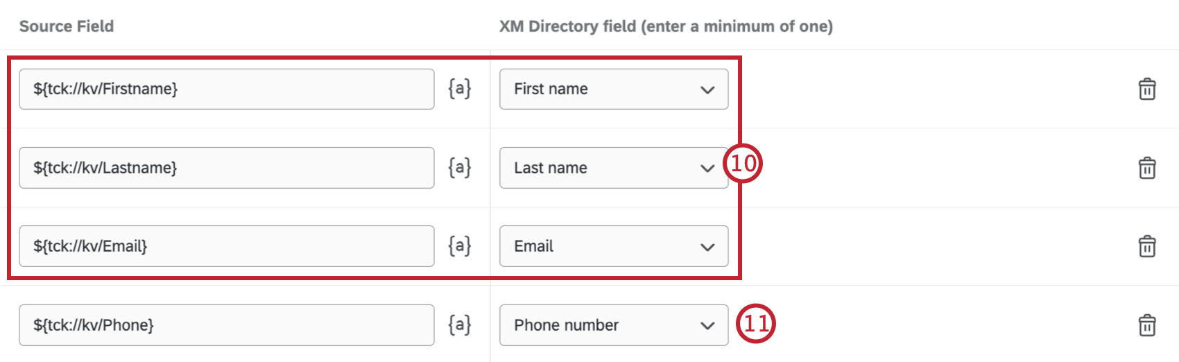 mapping ticket fields to contact list fields