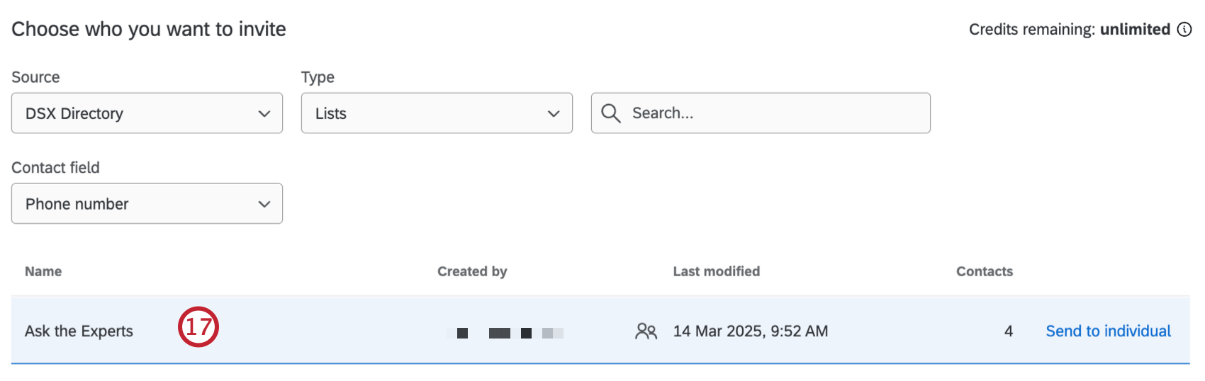 selecionar uma lista de contatos
