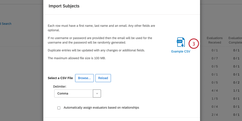 Cliquer sur Exemple CSV