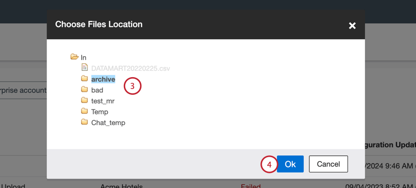 selecting the folder that contains the files