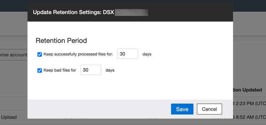 atualização das configurações de retenção